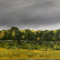 Park Run on Greenham Common, oils on canvas/ 50cms x 20cms