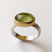 Silver, 9ct gold and prehnite ring