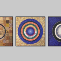 Cosmos series/smalti glass, gold and mixed media on wood/79 x 79 x 2.5cm each