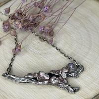 Hand sculpted fine silver cherry blossom necklace, with pink opal.