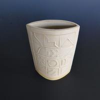 Pocket Vase with impressed design. White Stoneware Clay. 180mm(h) x 130mm(w)