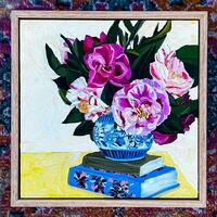'Peonies and classics, a day well spent'/oils/44cm x 44cm