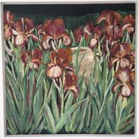 Irises with greek pot, Acrylic on canvas 40 x 40 cm