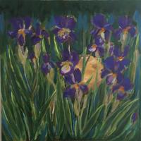 Purple Irises with Greek pot 50 x 50 cm