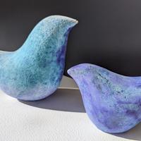 Small birds/Earthenware clay and blue glaze/9cm x 6cm