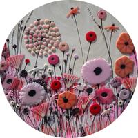 Circular Pink & Red Meadow - Beeswax & Glass on Board - 80cm Diameter 