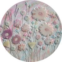 Pale Pink Meadow - Beeswax & Glass on Board - 80cm Diameter