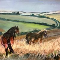 Ponies on Exmoor - pastels on sandpaper