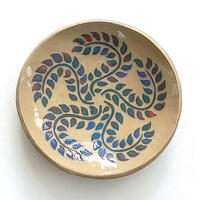 FRONDS. Ceramic dish with slip decoration, 9inch diameter
