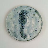 Seahorse, stoneware plate, 7 inch diameter