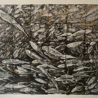 Fish Murmuration/Monoprint using gelplates/92x70cm