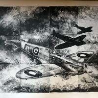 Spitfires/Monoprint using gelplates/60x45cm
