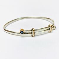 Silver and gold adjustable bangle set with sapphires