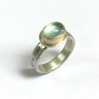 Aquamarine set in gold on silver ring shank