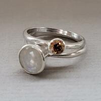 Silver rings with CZ and moonstone