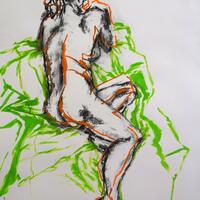 Life drawing, ink and pastel on paper, 85x60cm