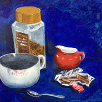 Still Life Coffee Break.  Oil on Canvas board. 30x40cm