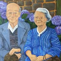 Mr and Mrs Thomas 1950.  Oil on box canvas. 50x50cm