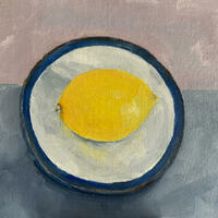 Lemon on a plate. Oil. 10x8 inches
