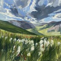 Cotton Grass at Wasdale, Oil on canvas, 36 x 24"