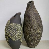 black stoneware vases
