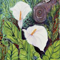 Zantedeschia and snails/ Oil paint on canvas/ 30x25 cm