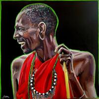 Masai Warrior. Acrylic. 51 x 51cm