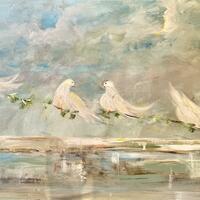 Doves of Peace/Acrylic on Canvas/50x100c