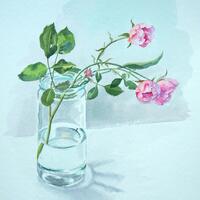 Roses in jam jar - watercolour - 8" x 12"