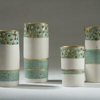 'Green-gold'/thrown porcelain/gold lustre