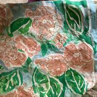 Flora with leaves, Hand painted Silk Cushion Design, 40cm/ 16 ins square 