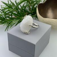 Large colourless Moonstone statement ring in a claw setting 
