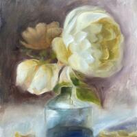 Yellow Roses in Jar, Oil on panel, 8x10 inches