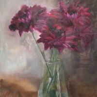Deep Purple carnations, Oil on panel, 8x10 inches
