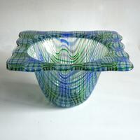 Op-art Bowl with waved rim Kiln Formed Glass30x30cm 