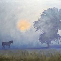 Horse in the mist - pastels on sandpaper 