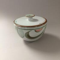 Deep lidded Bowl, green and red