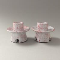 Set of two Candle Holders, red/green, spattered