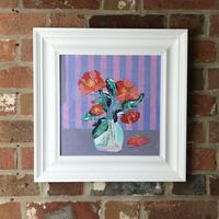 Camellias in Pinstripes/Acrylic on board/30cm x30cm