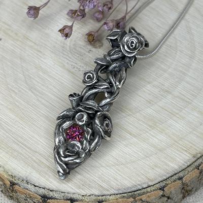 Hand-sculpted fine silver Rambling Rose Pendant