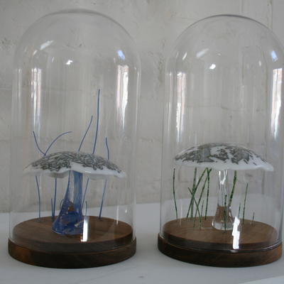 Magic Mushrooms/fused and blown glass/15cm x 25cm