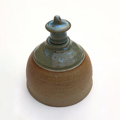Stoneware flask with stopper. Height 3.75 inches 