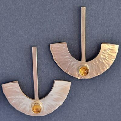 Silver fold formed earrings with citrine