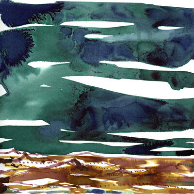Green Sky, ink on sketchbook, 17x17 cm