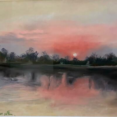 Sunset Over The Lake - pastels on sandpaper