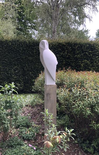 Landed Barn Owl    Cold Cast White Marble   Height 64cm