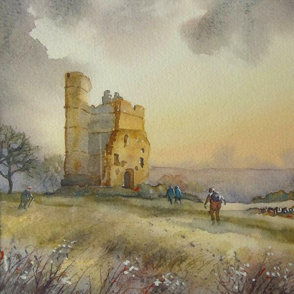Evening At Donnington Castle/Watercolour/16"x11"