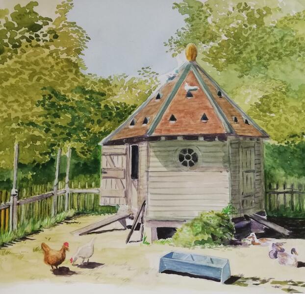 Chicken Coop, Malverleys/Watercolour/12"x11"