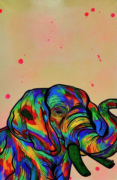 Elephant / acrylic and spray paint / 50 x 75 cm