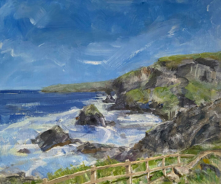 Bedruthan Steps. Acrylics and mixed media. 24 x 20 inches 